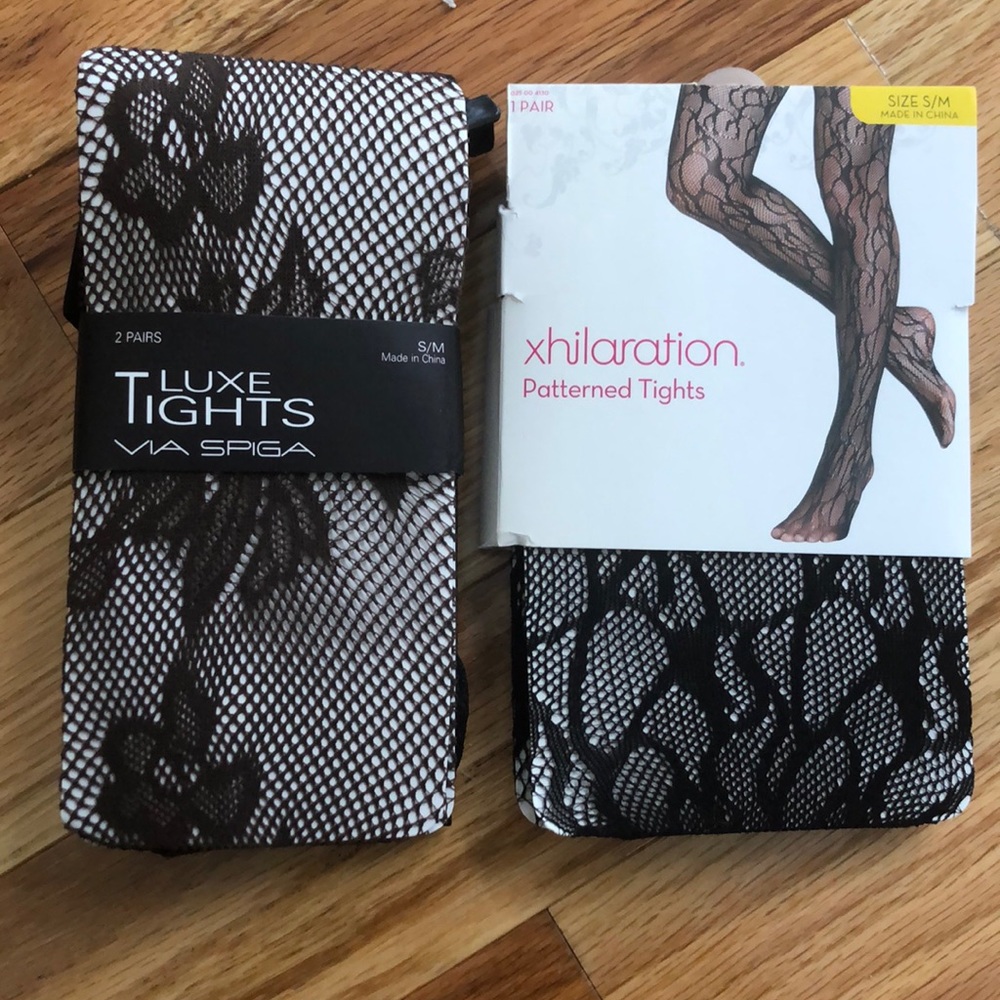 NWT Solid and Floral Patterned Tights 3 Pair